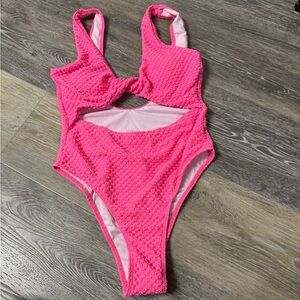 Pink Textured One Piece Swimsuit